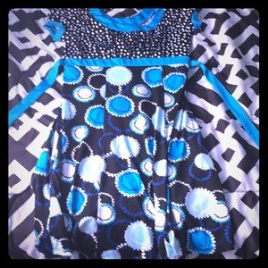 Black dress with blue flowers and white dots 10-12